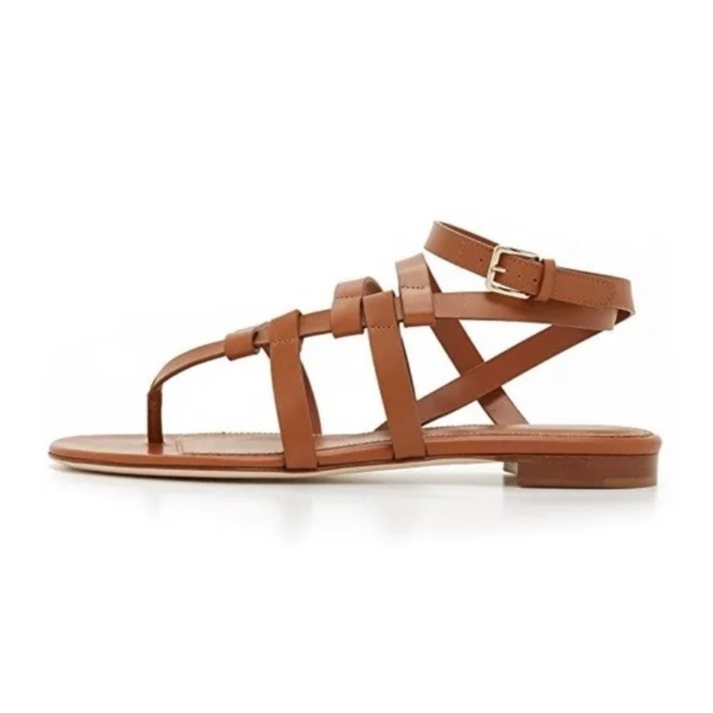 Sergio Rossi Camela brown leather strappy flat sandals